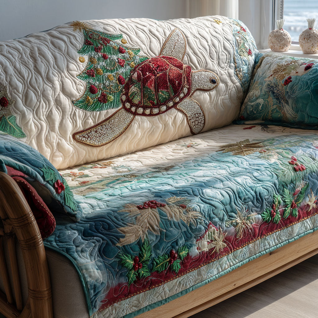 Snowy Shell Turtle Quilted Sofa Cover Christmas Couch Covers Sea Turtle Gift Ideas For Her