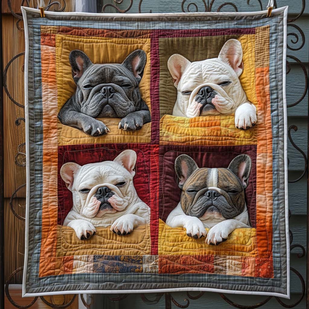 Snuggled Friends Quilted Blanket Queen Bed Set French Bulldog Christmas Gifts