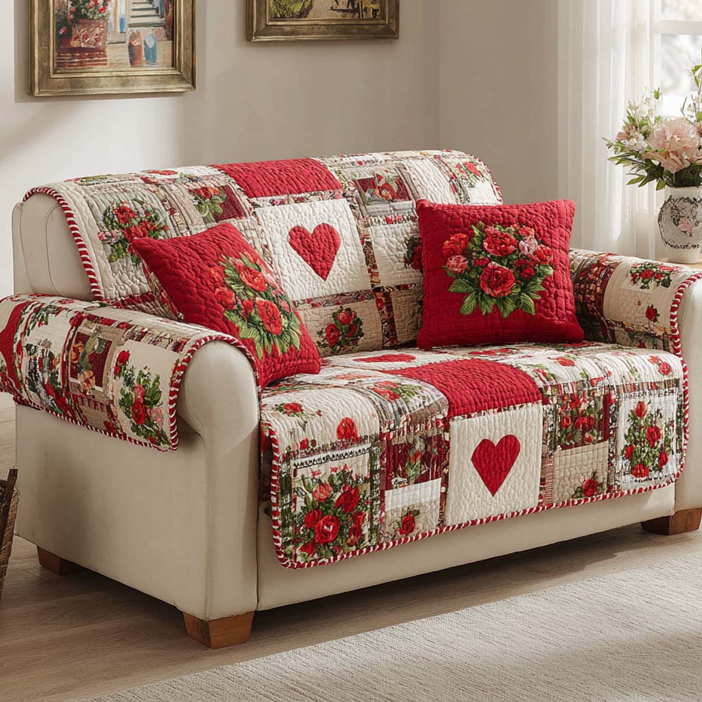 Soft Linen Heart Cottage Quilted Sofa Cover Best Couch Covers Valentine Day Presents For Wife