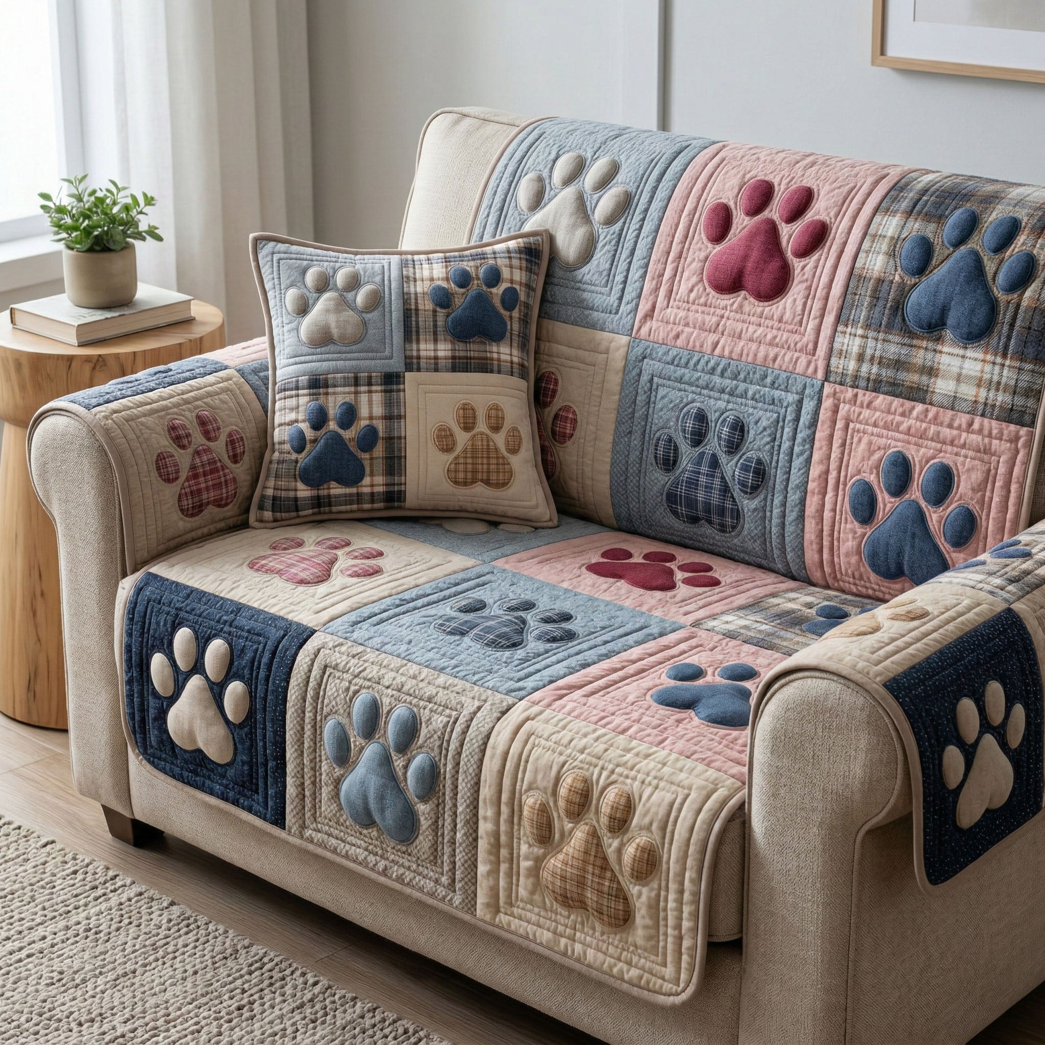 Soft Plaid Paw Quilted Sofa Cover Nice Couch Covers Cute Themed Dog Gift Ideas