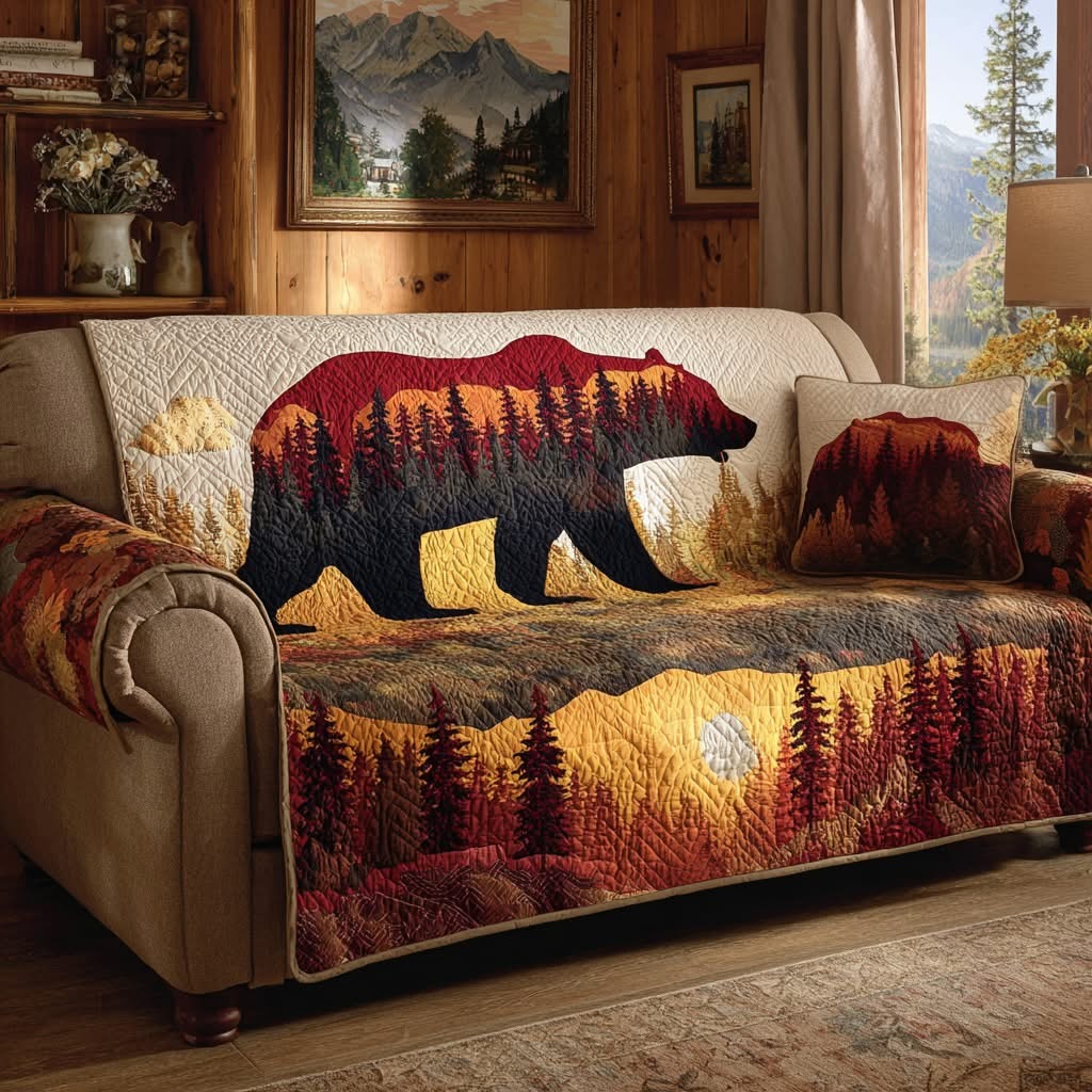 Southwest Bear Stripe Quilted Sofa Cover Rustic Couch Covers Gifts For Grandpa
