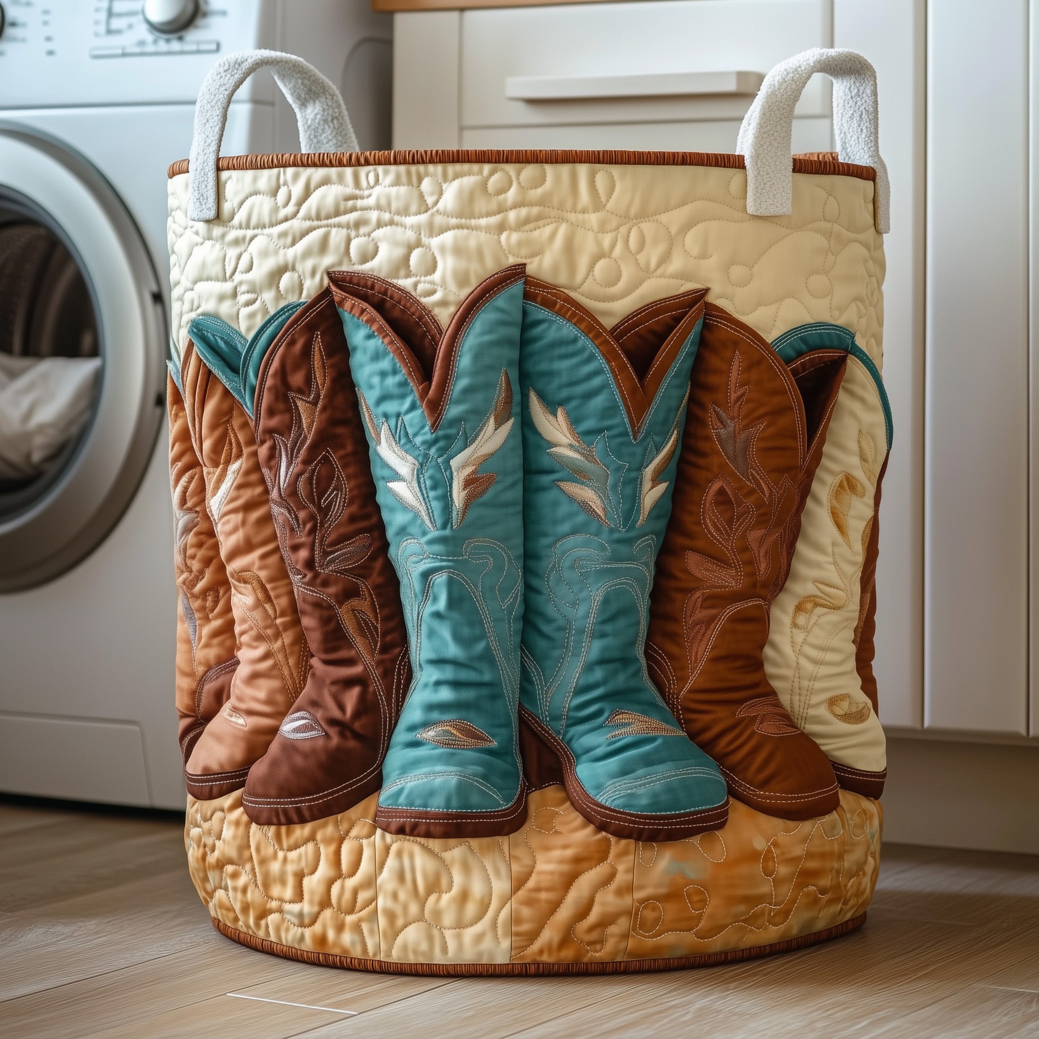 Southwest Charm Quilted Laundry Basket Lovely Gifts For Boots Lovers