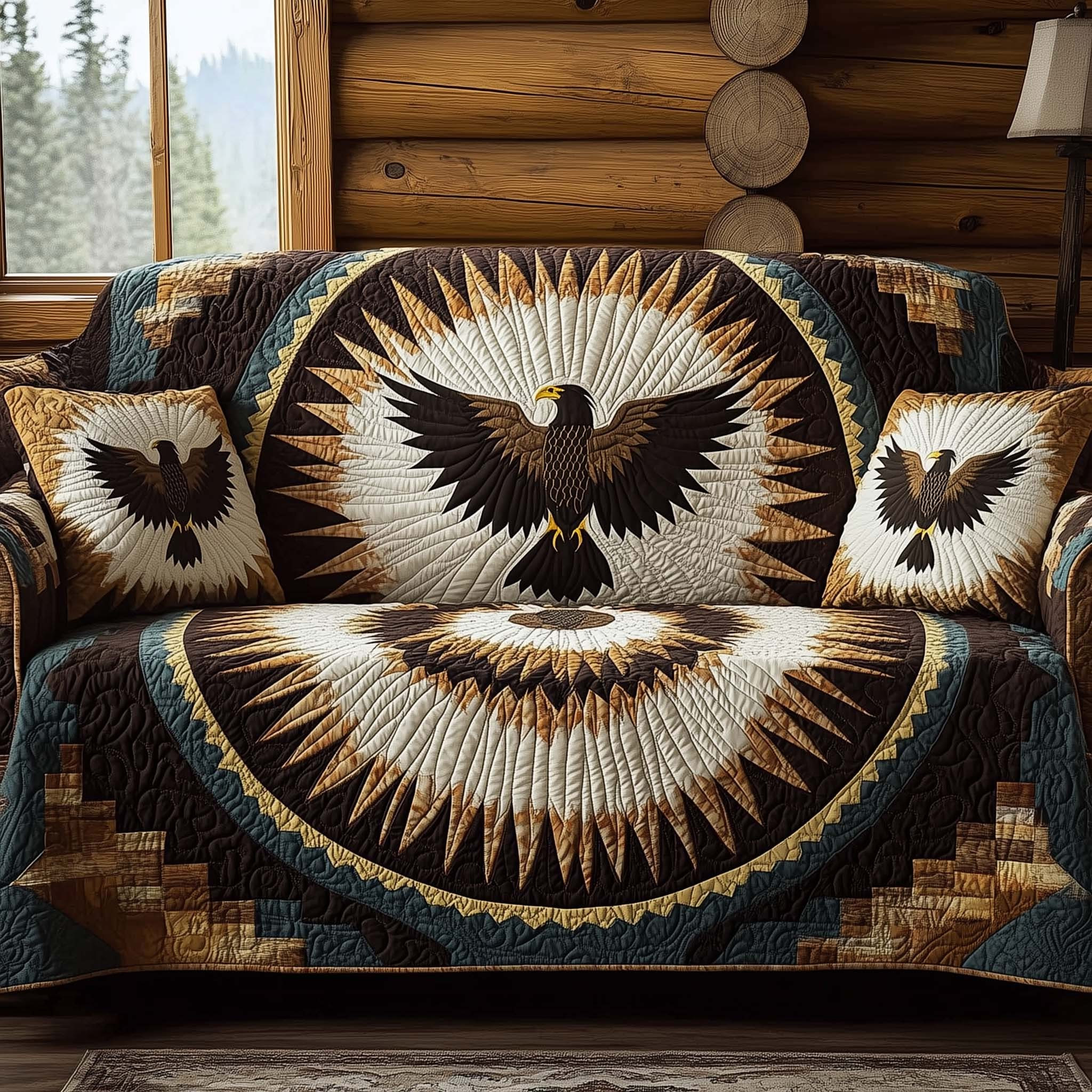 Southwestern Native Eagle Quilted Sofa Cover Cozy Home Decor Gifts For Eagle Lovers