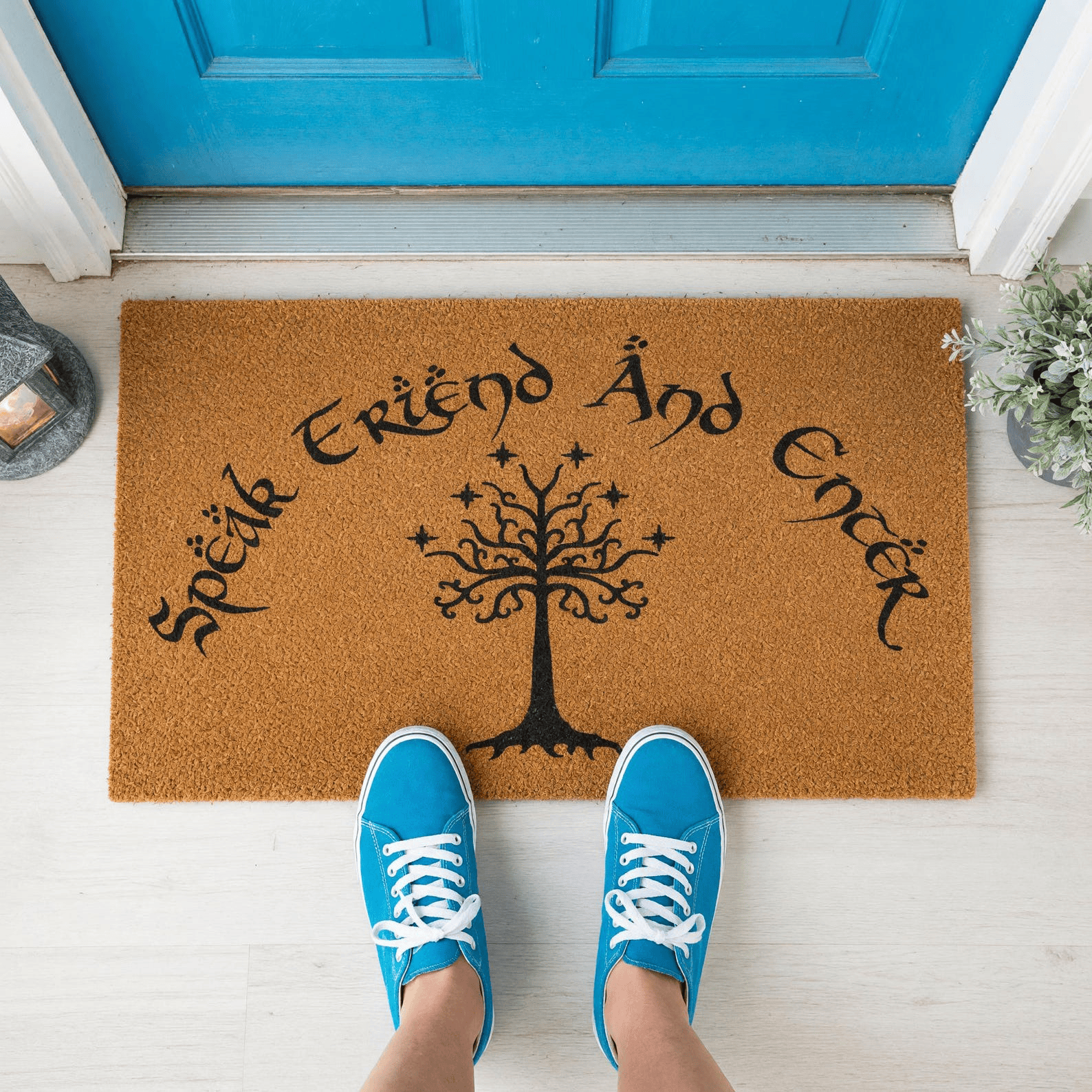 Speak Friend And Enter Doormat Elvish Tree Door Welcome Mat Funny Housewarming Gifts