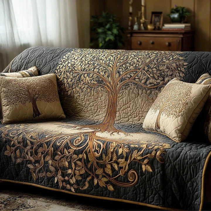 Spirit Tree Quilted Sofa Cover Boho Nature Woodland Furniture Protector Best Gift For Nature Lovers