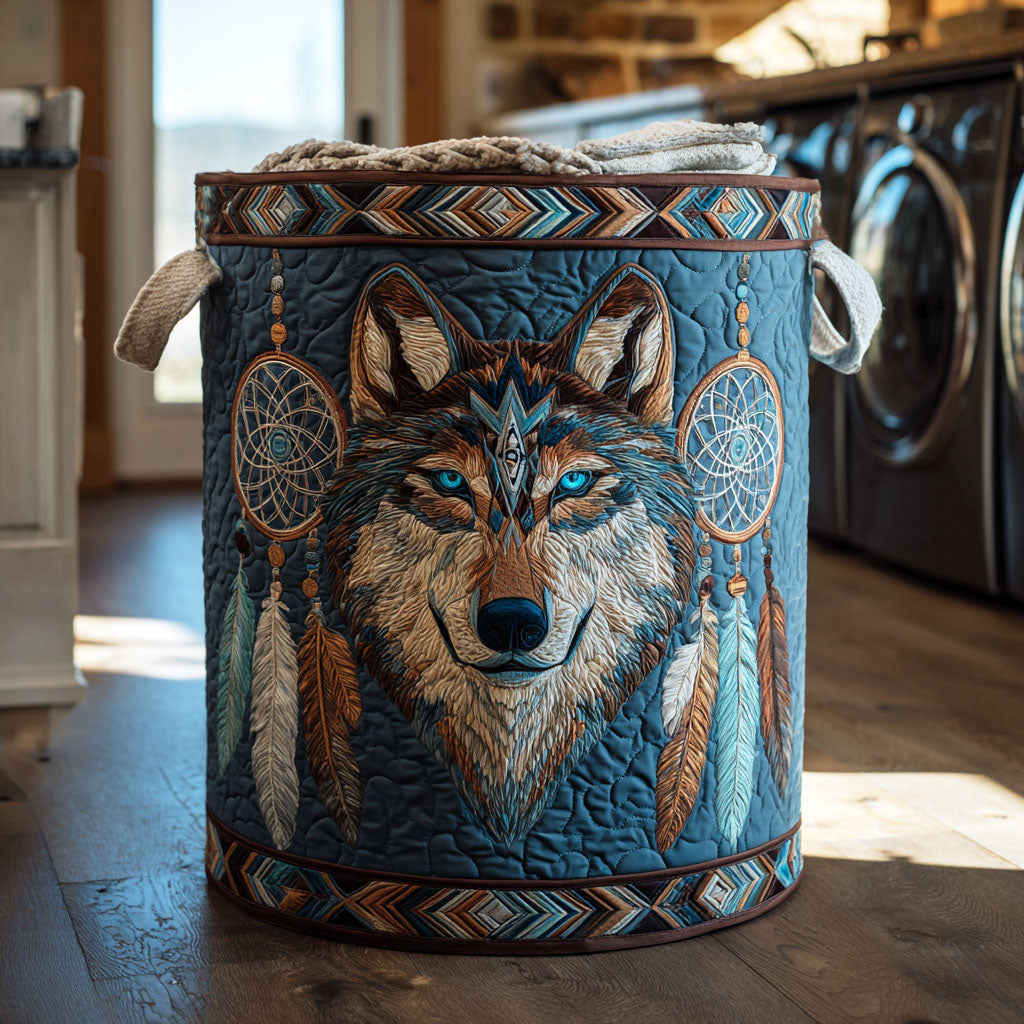 Spirit Wolf Quilted Laundry Basket Decorative Quilted Laundry Basket for Neat Spaces