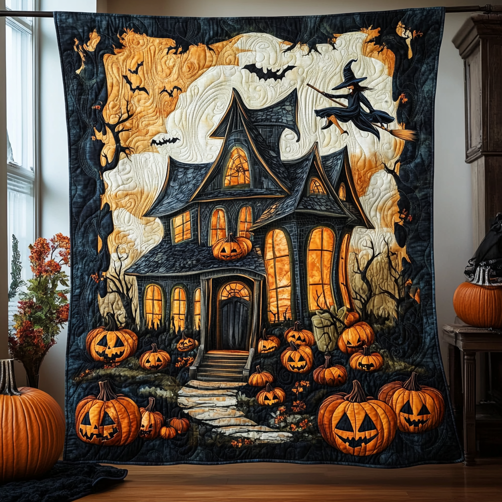 Spooky Season Halloween Magic Quilted Blanket Bed Comforter Set Halloween Gift Ideas
