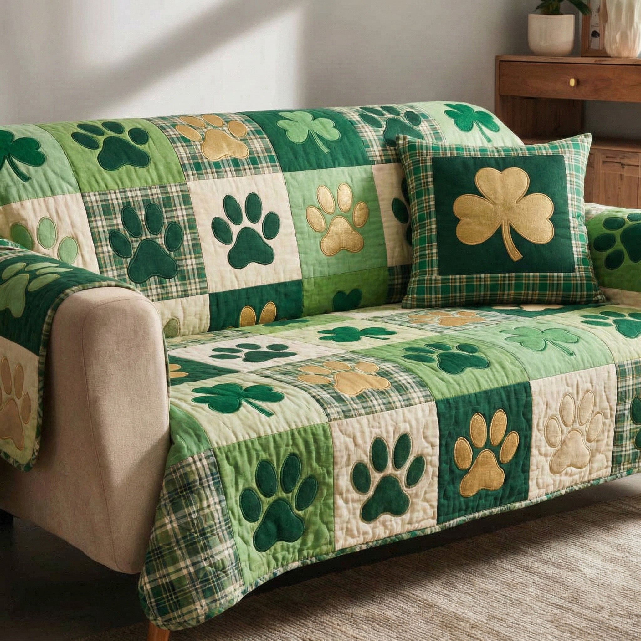Spring Clover Quilted Sofa Cover The Best Couch Slipcovers Cool Gifts For Dog Owners