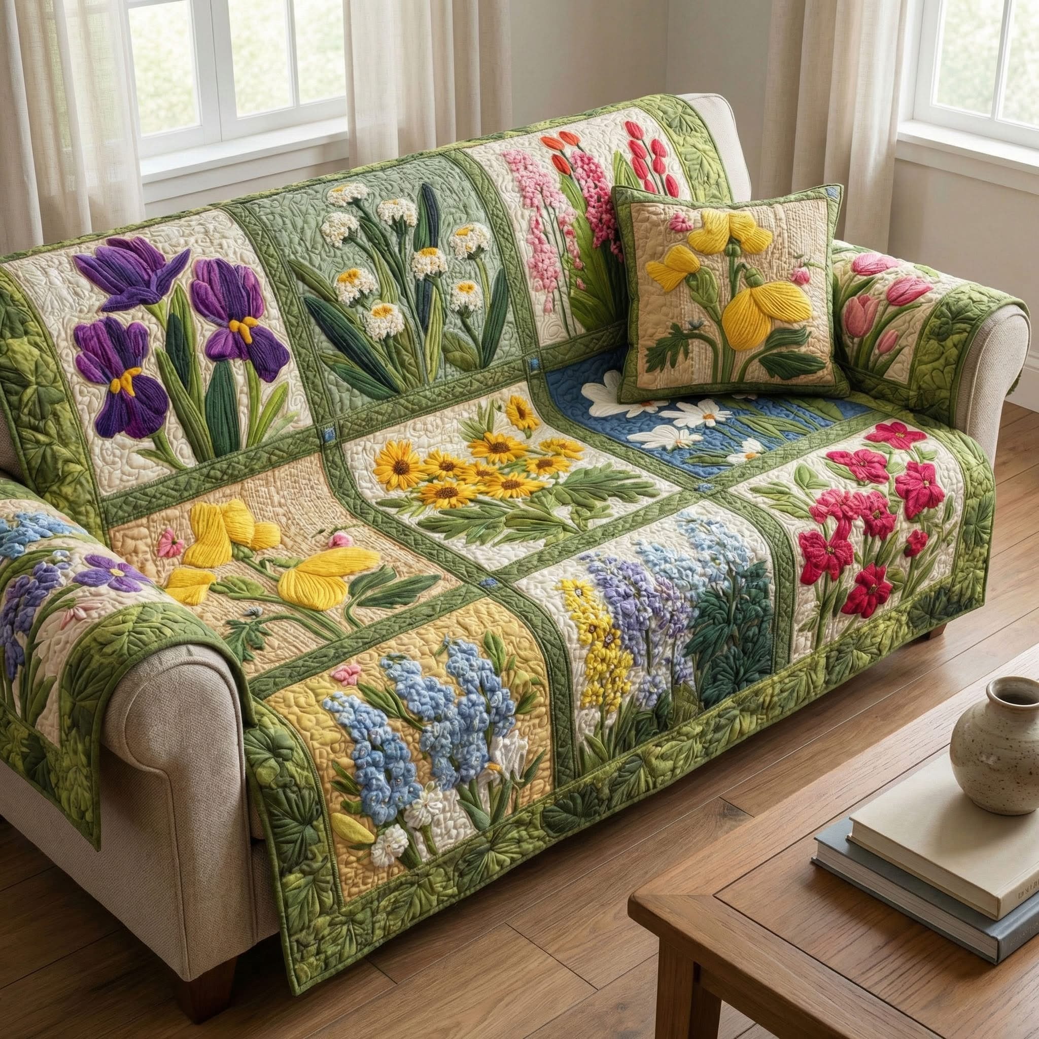 Spring Meadow Quilted Sofa Cover Floral Sofa Couch Cover Gifts Ideas for Family