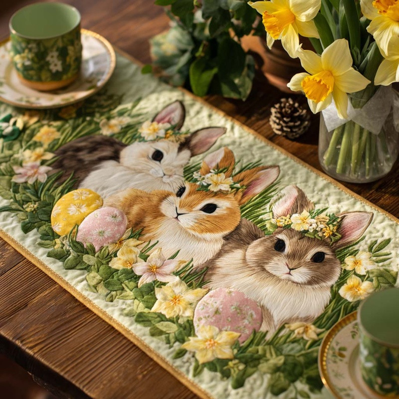Spring Meadow Quilted Table Runner Floral Spring Table Decor Gift For Nature Lovers