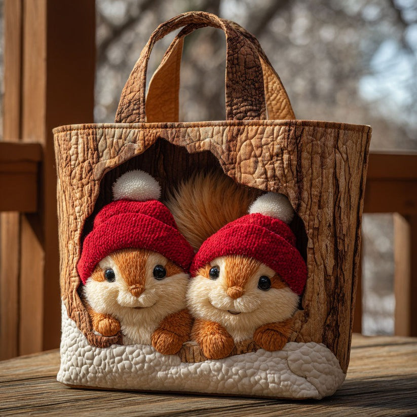 Squirrel Frost Nest Quilted Tote Bag Cute Animal Winter Christmas Gifts For Squirrel Lovers