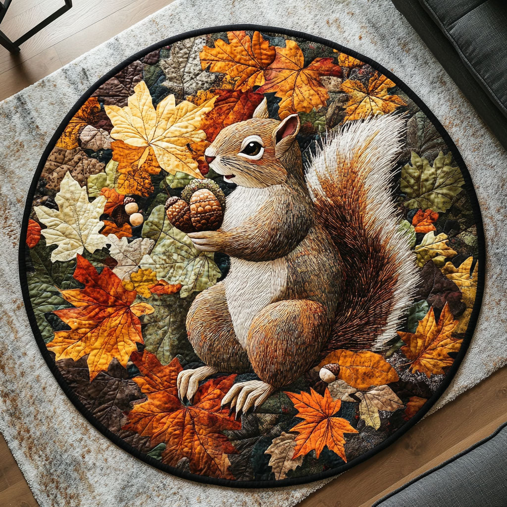 Squirrel in the Autumn Wind Quilted Round Mat Home Front Door Design Sea Turtle Gifts For Him