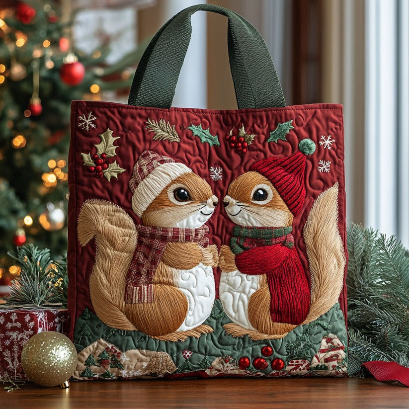 Squirrels Christmas Quilted Tote Bag Cute Holiday Gifts For Squirrel Lovers