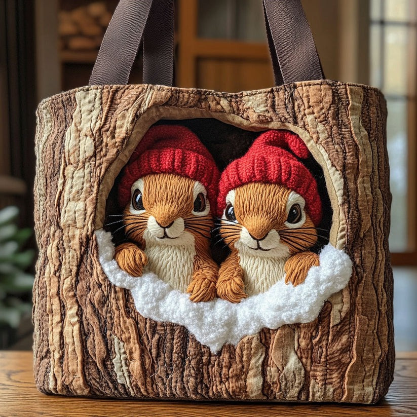 Squirrels Nest Quilted Tote Bag Woodland Animal Christmas Gifts For Squirrel Lovers