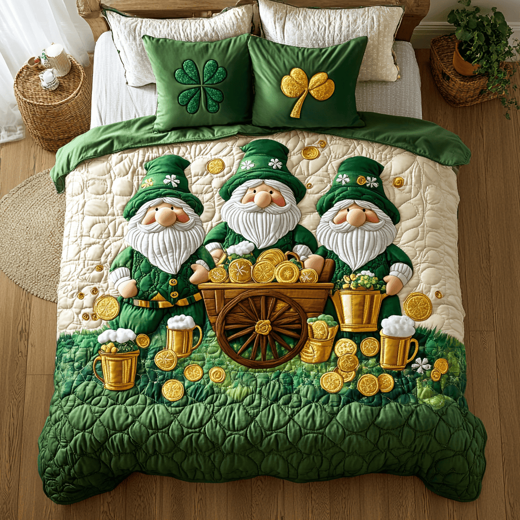 St Patrick Clover Gnome Duvet Cover Set Quilt Bedding Set Bedspread Awesome Mother's Day Gifts For Mom
