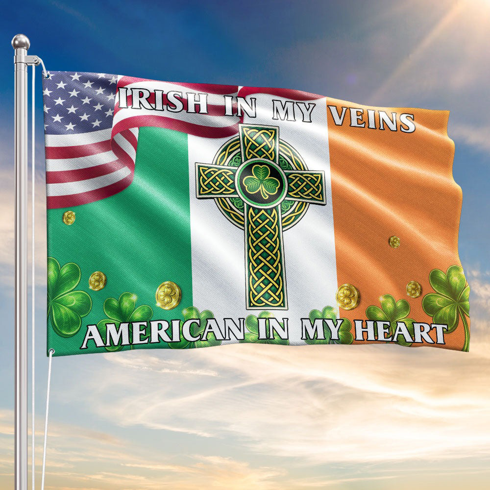 St Patrick's Day Flag Irish In My Veins American In My Heart Decor Best Gift