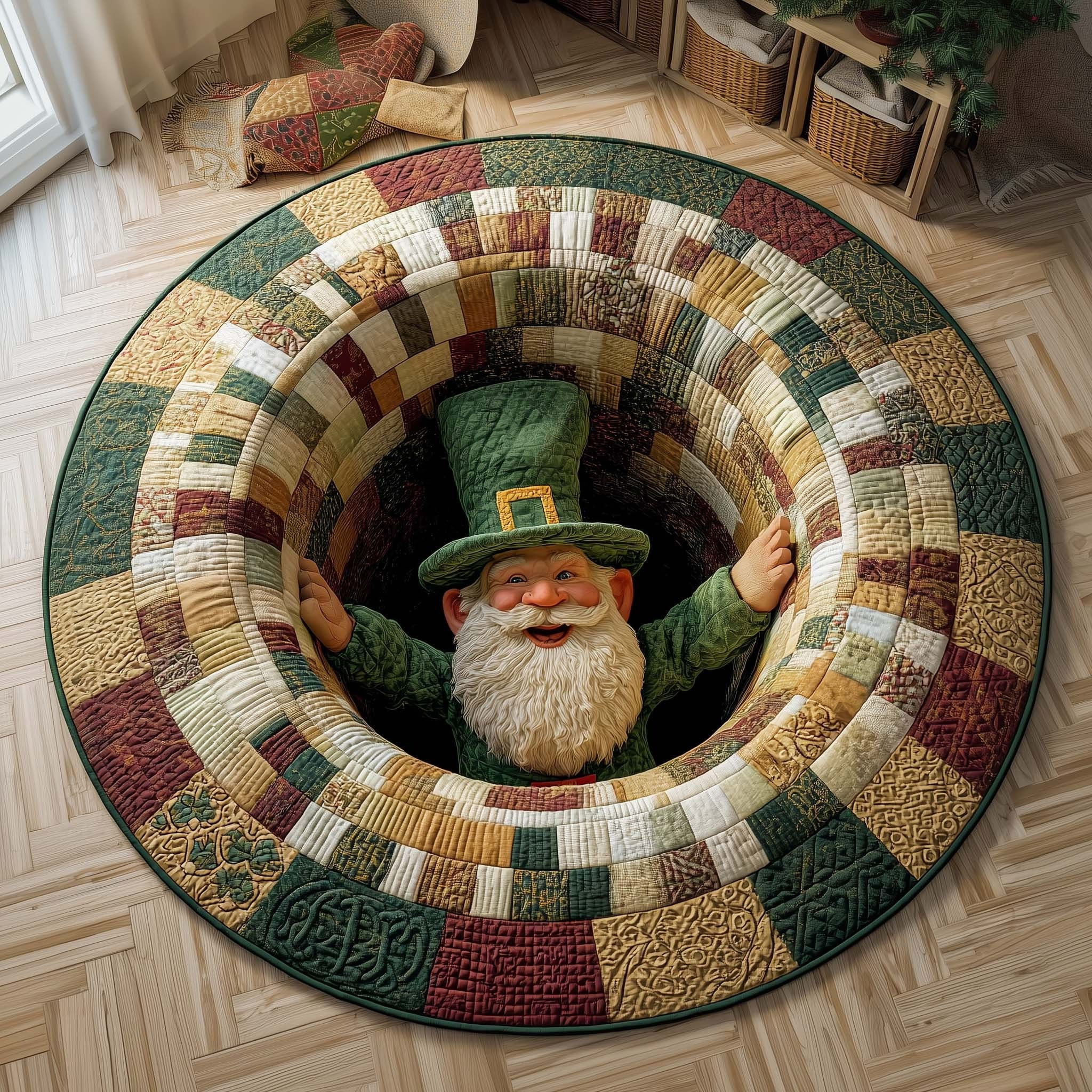 St Patrick's Day Leprechaun Quilted Round Mat Irish Holiday Round Rugs Home Decor