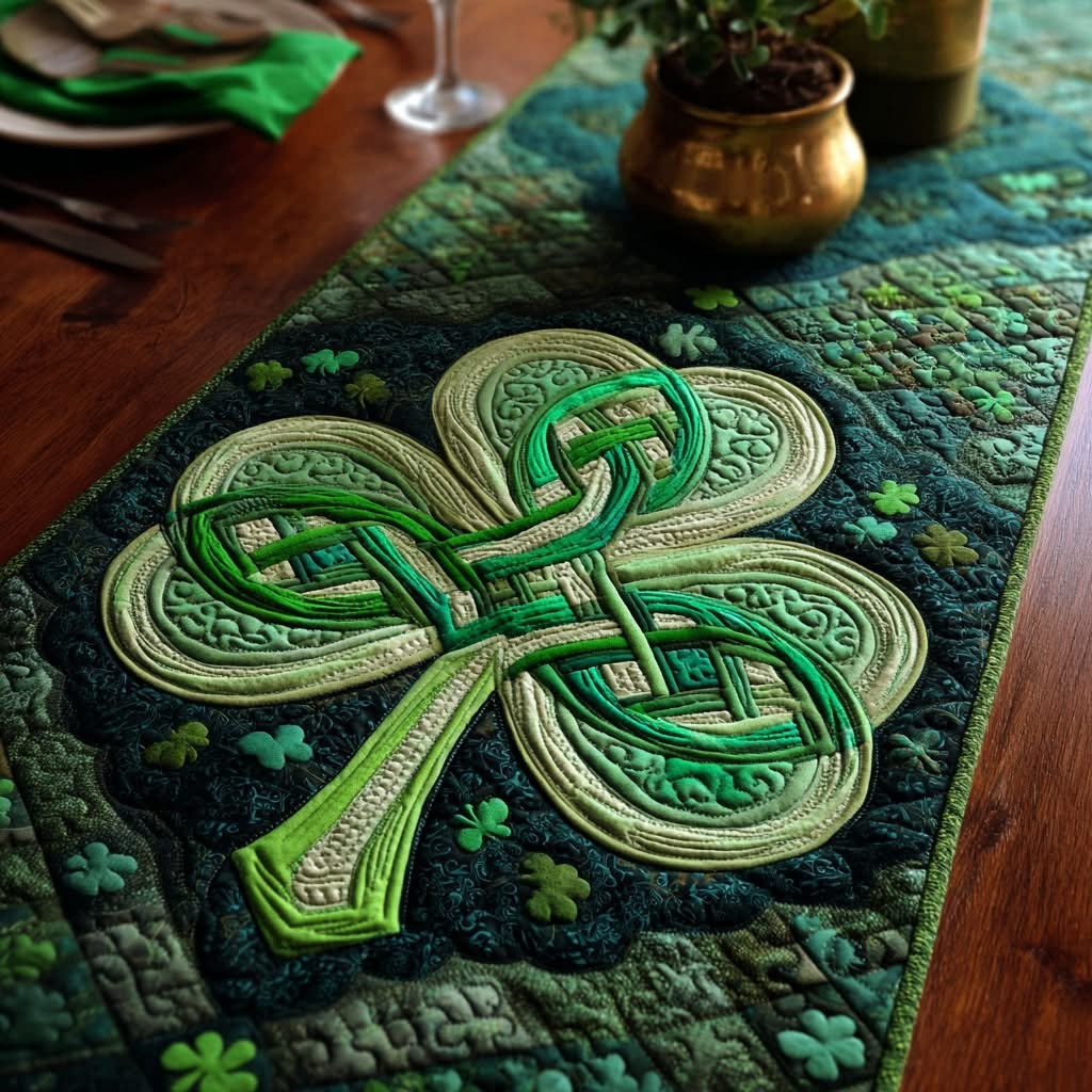 St Patrick's Day Shamrock Quilted Table Runner Irish Holiday Dining Decor Best Gifts Items