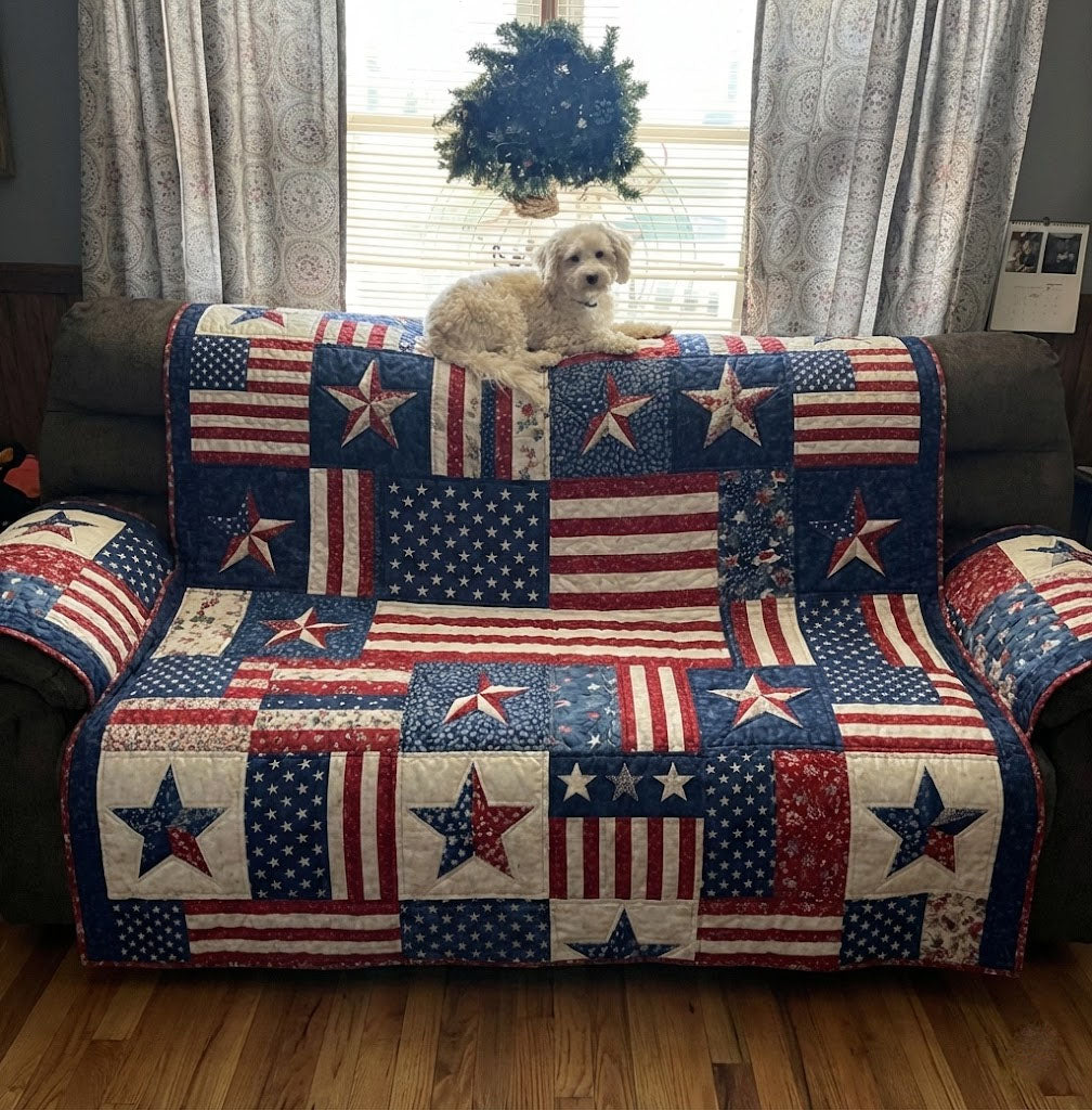 Star Glory Quilted Sofa Cover Sofa Couch Cover Patriotic Gifts For Her