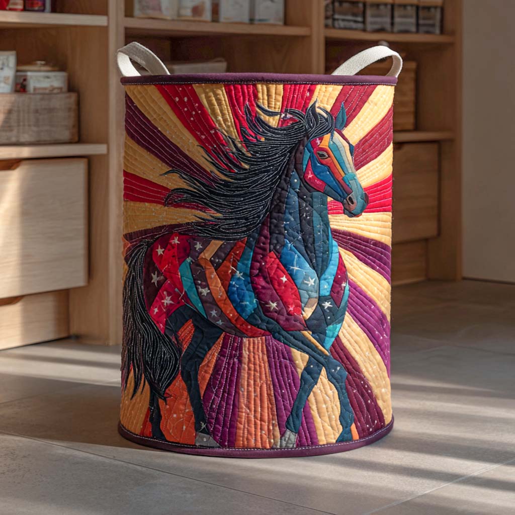 Star Stallion Quilted Laundry Basket Trendy Quilted Laundry Hamper Gift for Modern Living