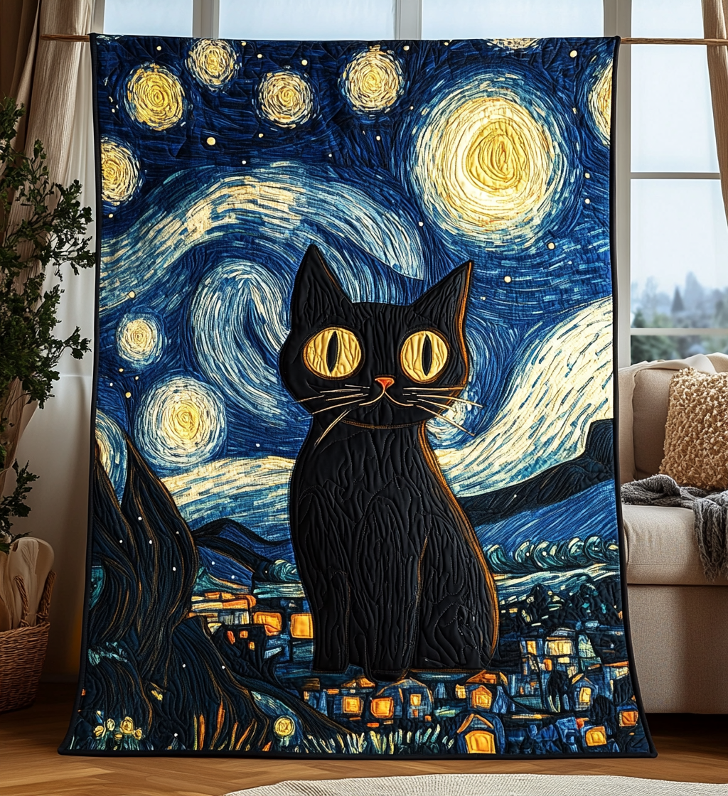 Starry Night Cat Quilted Blanket Best Sheets Ever Gift Ideas For Cat People