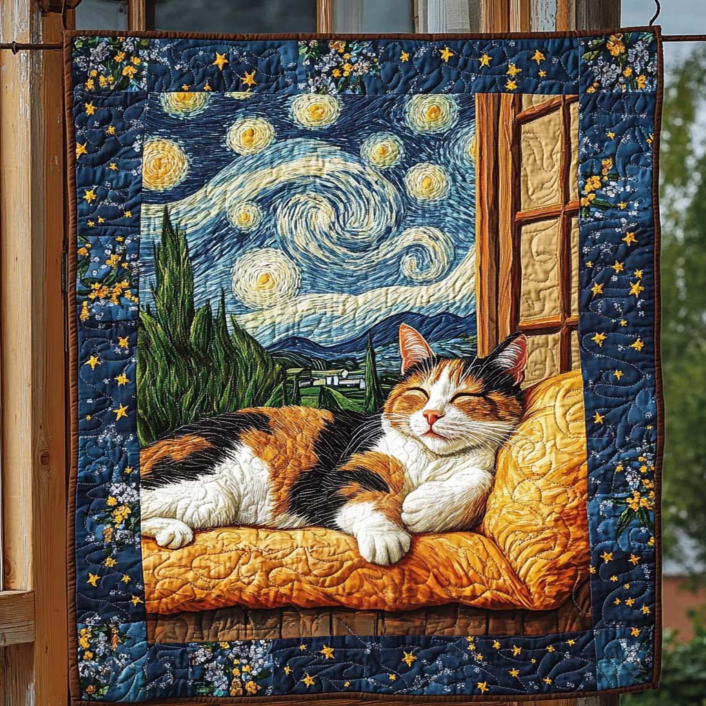 Starry Night Serenity Quilted Blanket Bed Room Decoration Gifts For Cat Owners