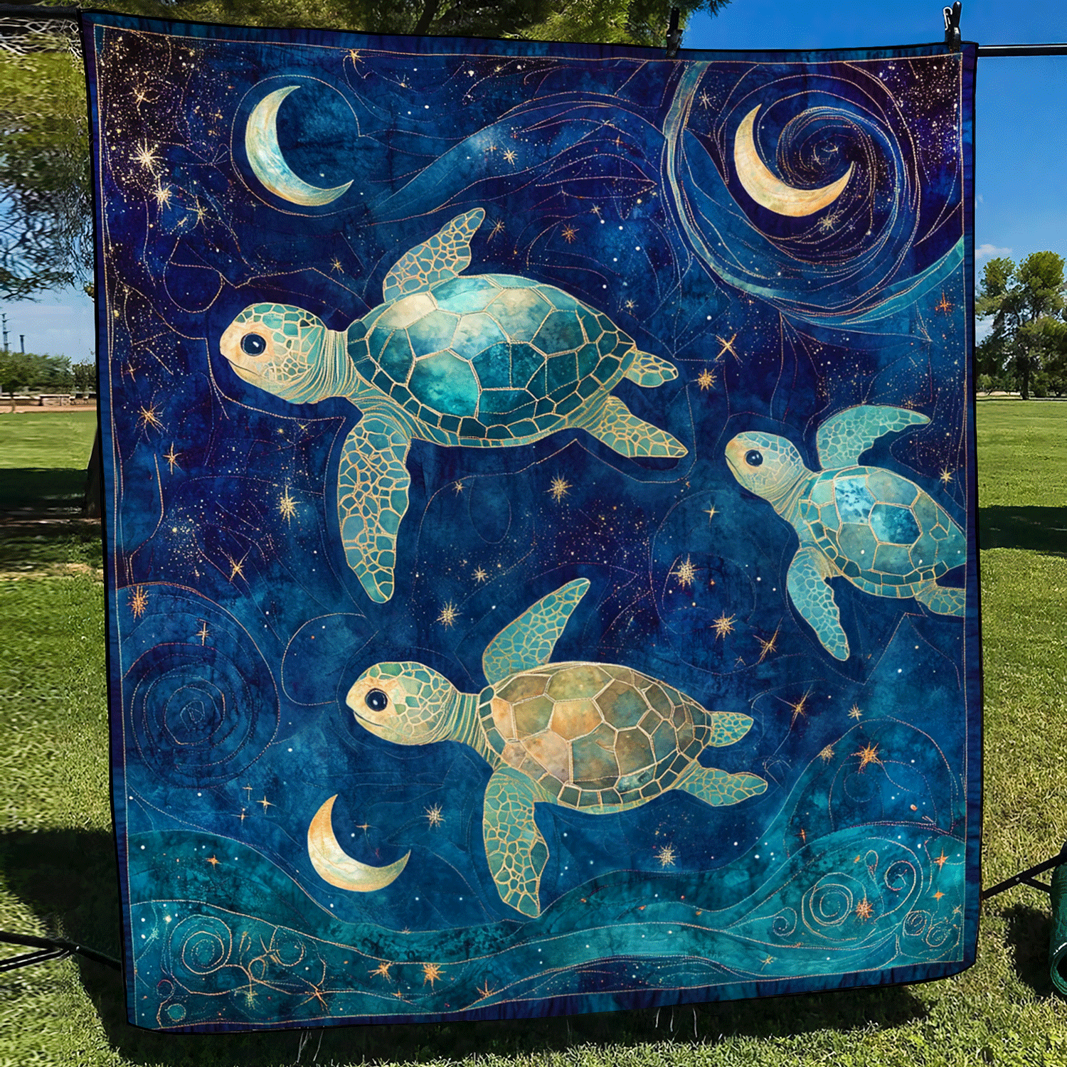 Starry Turtle Quilted Blanket Boho Bedroom Decor Sea Turtle Gift Shop
