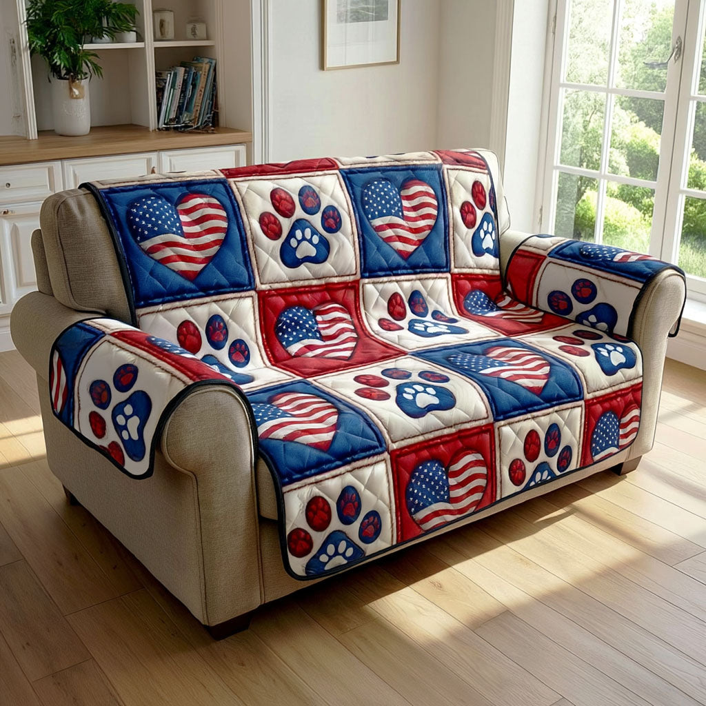 Stars Paws Quilted Sofa Cover Sofa Protector Cover 4Th Of July Present