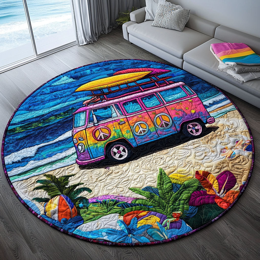 Summer of Love Wheels Quilted Round Mat Entryway Rug Ideas Gifts For Flower Enthusiasts