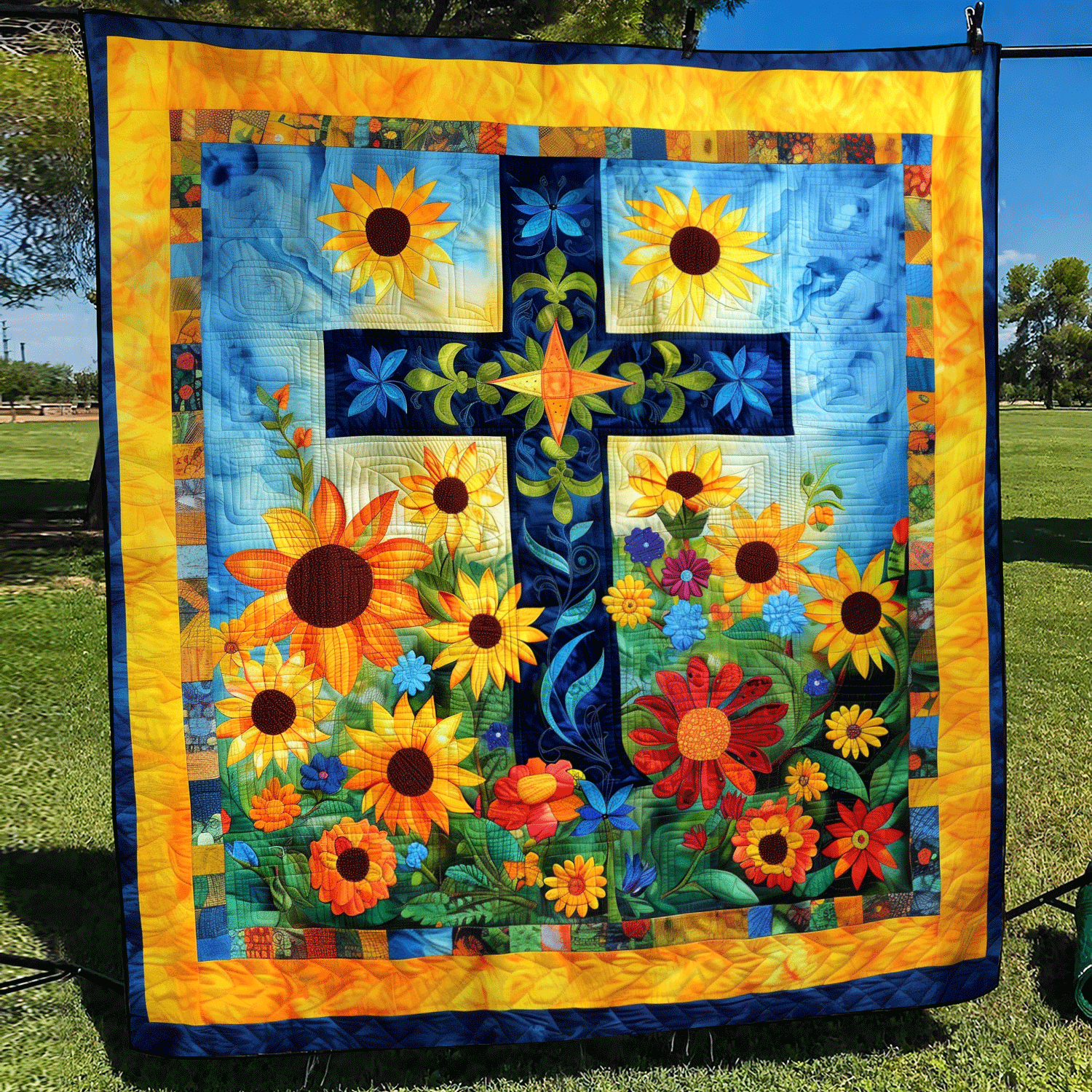 Sunburst Meadow Quilted Blanket Bedspread Quilts Christian Gifts For Mom