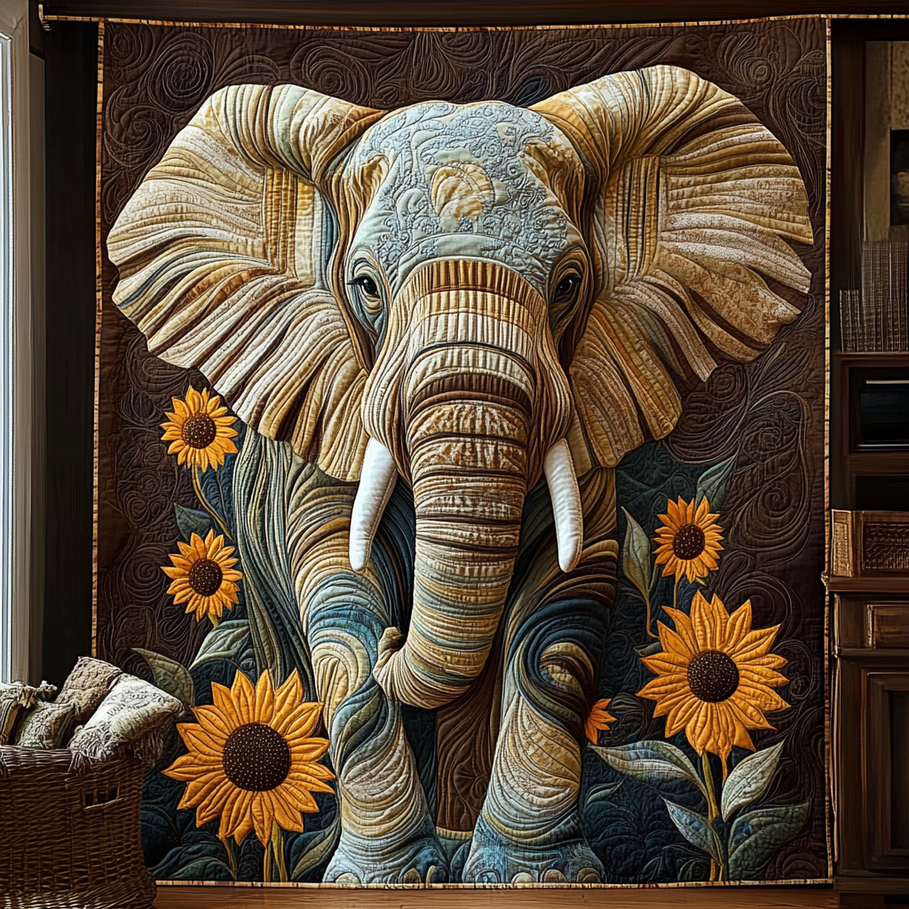 Sunflower Elephant Quilted Blanket Best Bedspread Set Elephant Themed Gifts