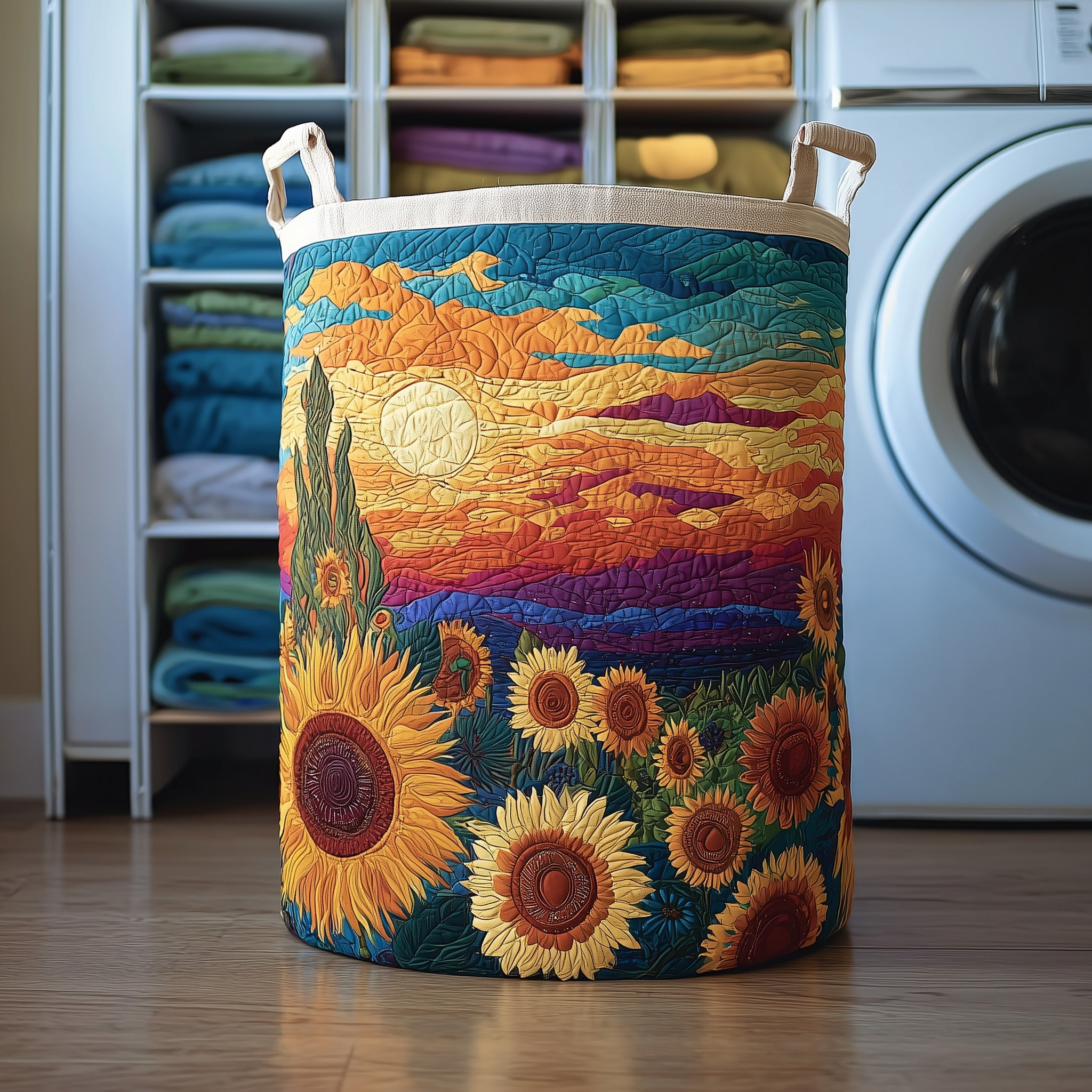Sunflower Field Quilted Laundry Basket Adorable Gifts For Flower Lovers