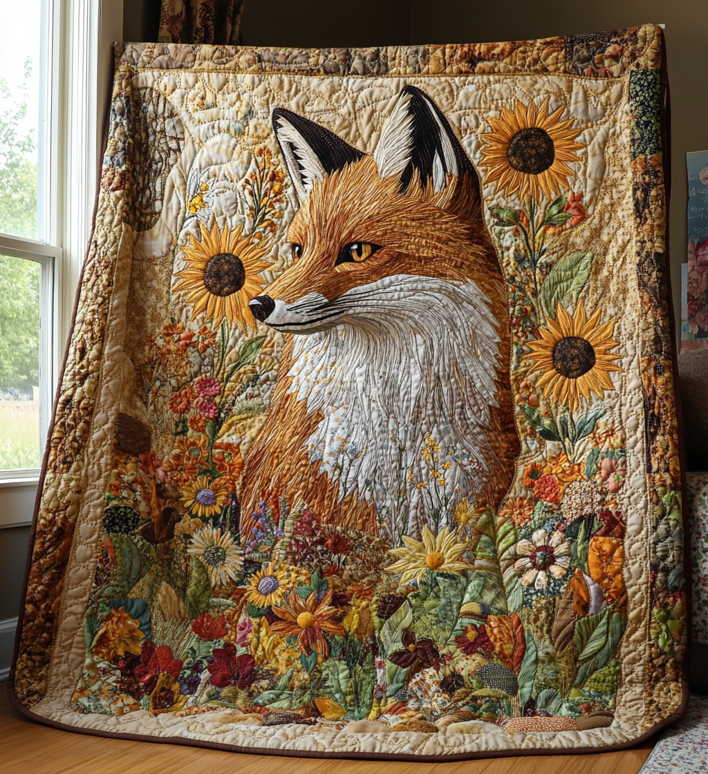 Sunflower Fox Quilted Blanket Comforter Sets Gifts For Father's Day From Wife
