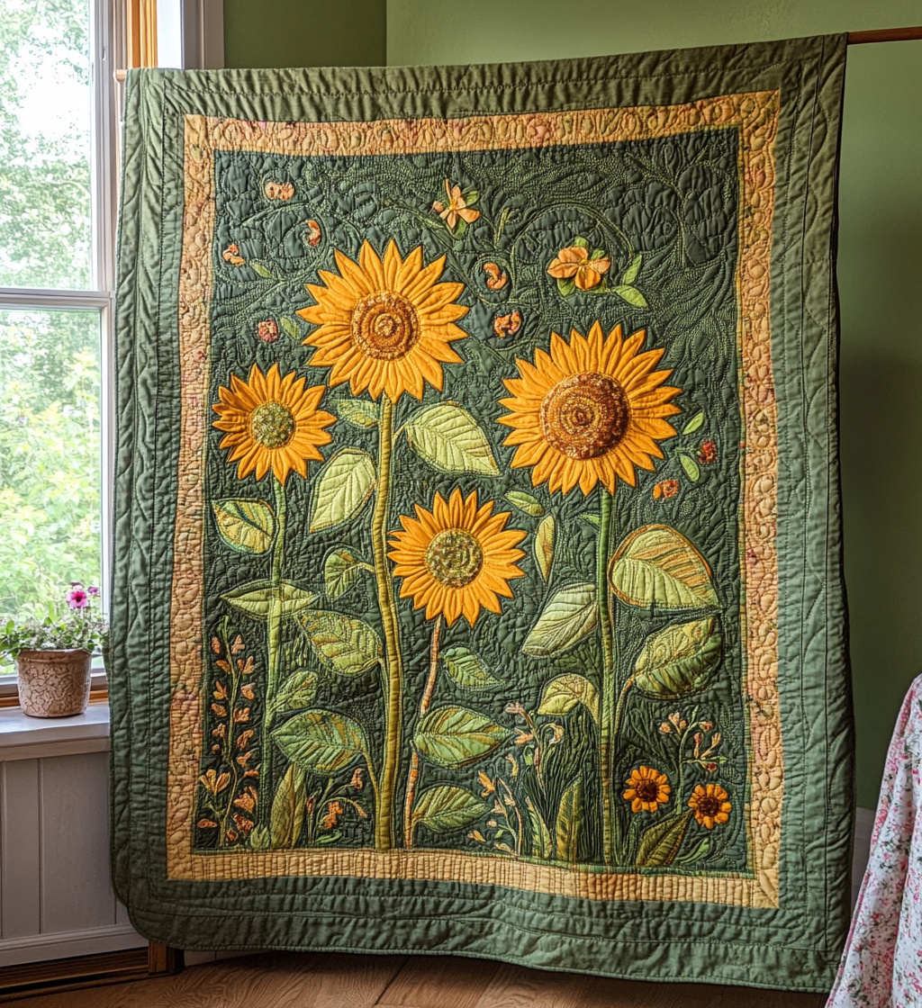 Sunflower Garden Quilted Blanket King Comforter Sets Great Mother's Day Gifts For Mom