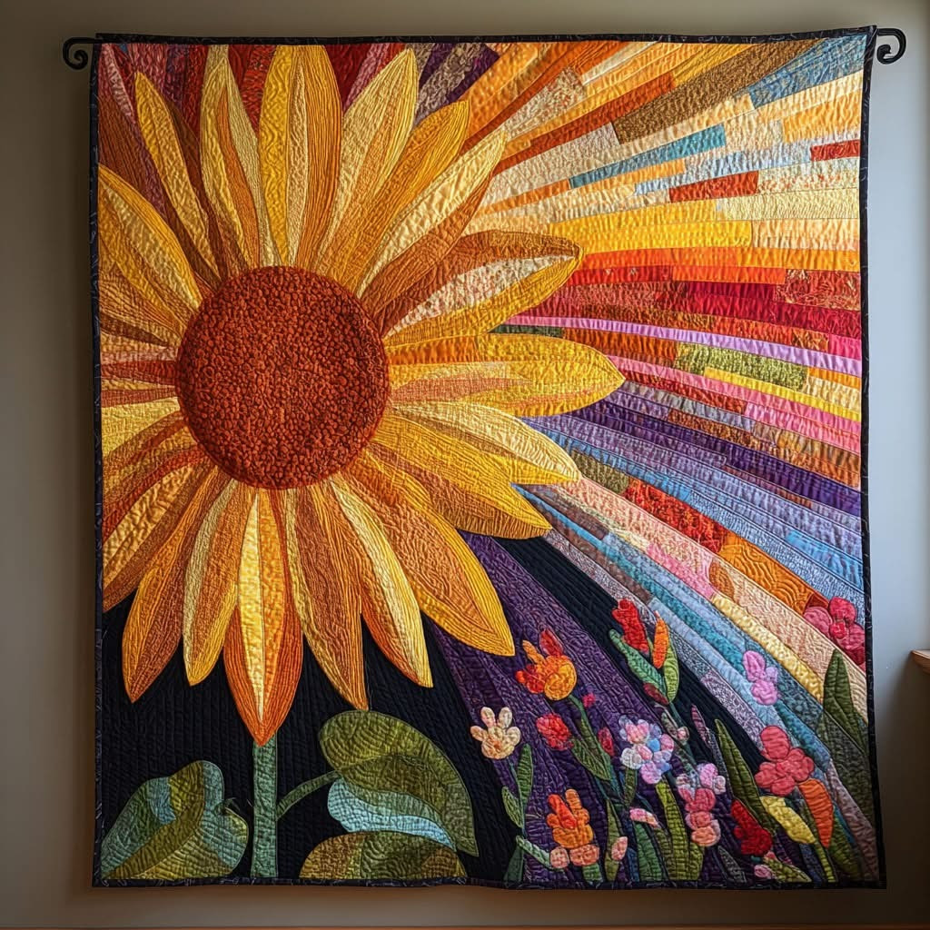 Sunflower Glory Quilted Blanket Colorful Flower Throw Blanket Gifts For Nature Lovers