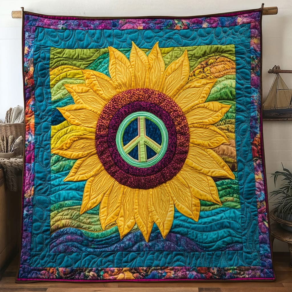 Sunflower Golden Soul Quilted Blanket Hippie Throw Blanket Gifts For Mom