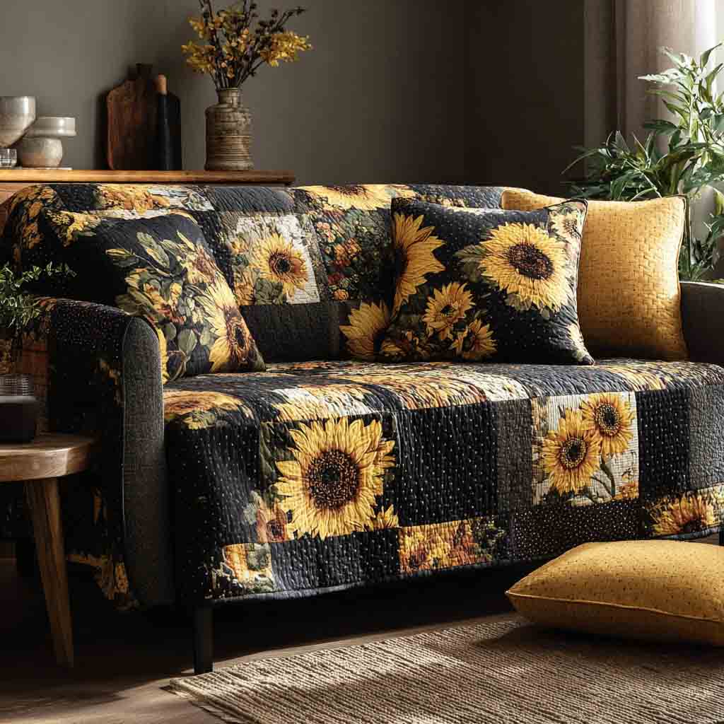Sunflower Harmony Quilted Sofa Cover The Best Slipcovers Sunflower Mother's Day Gifts