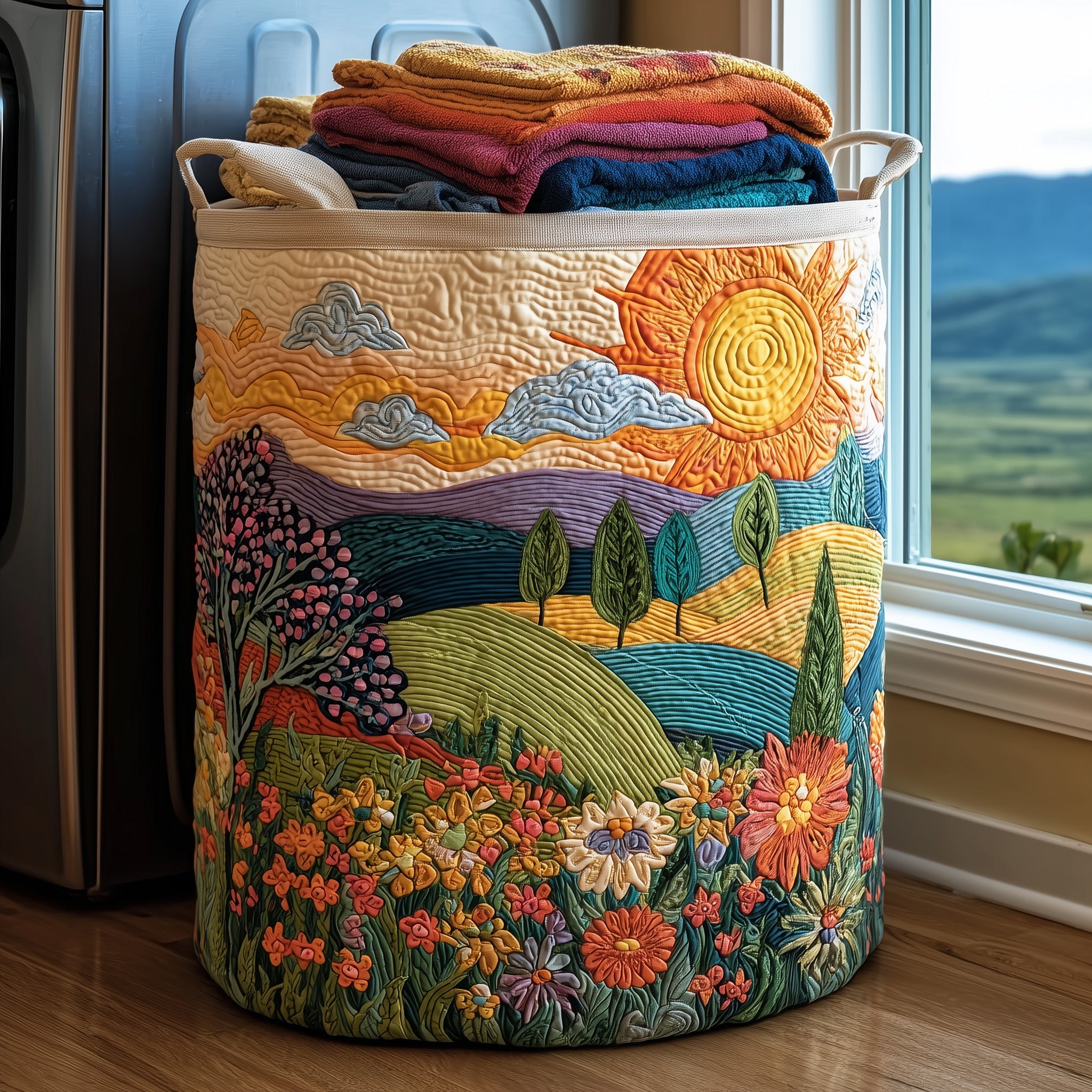 Sunflower Heaven Quilted Laundry Basket Lovely Gifts For Flower Fans