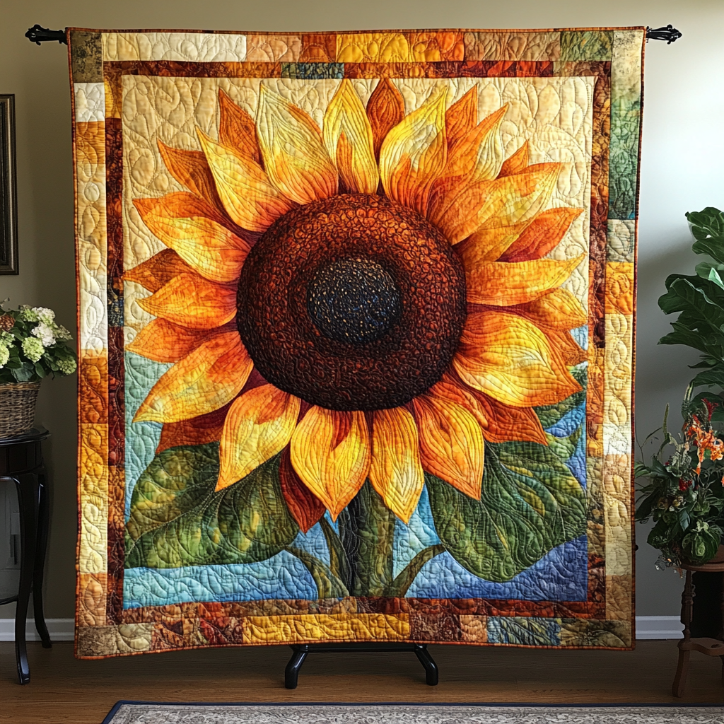 Sunflower Joy Quilted Blanket Bedspread Quilts Mother's Day Presents For Grandma
