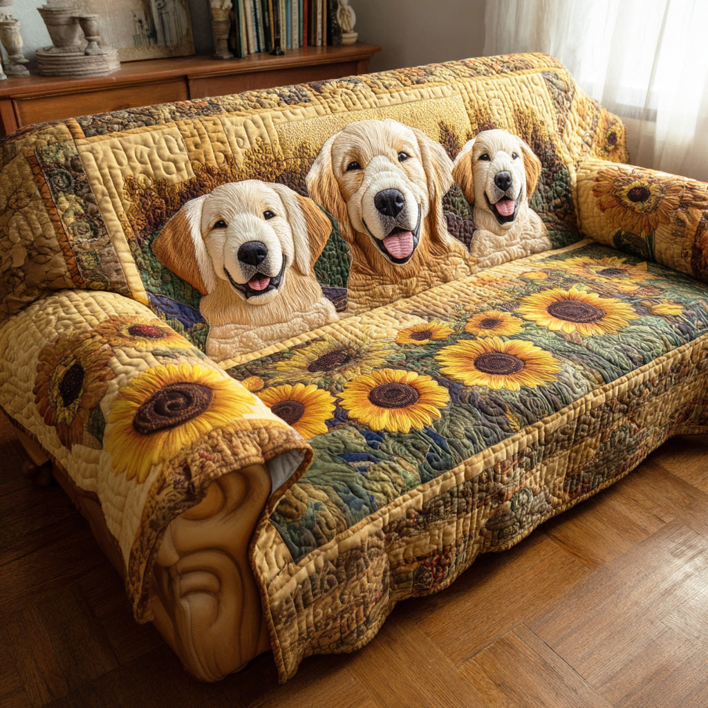 Sunflower Retriever Quilted Sofa Cover Couch And Sofa Covers Gift For Dog Lover