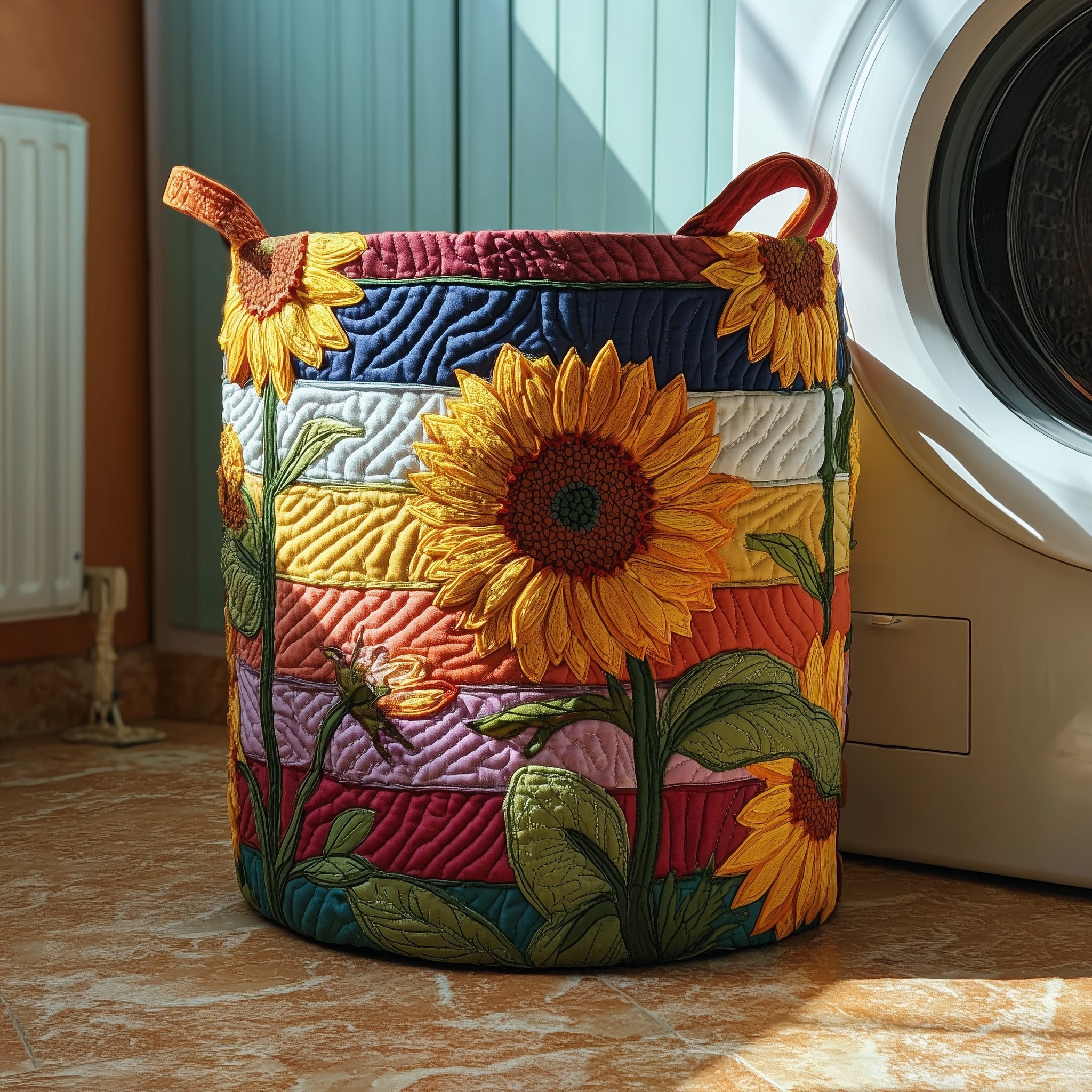 Sunflower Sunray Quilted Laundry Basket Adorable Gifts For Sunflower Fans