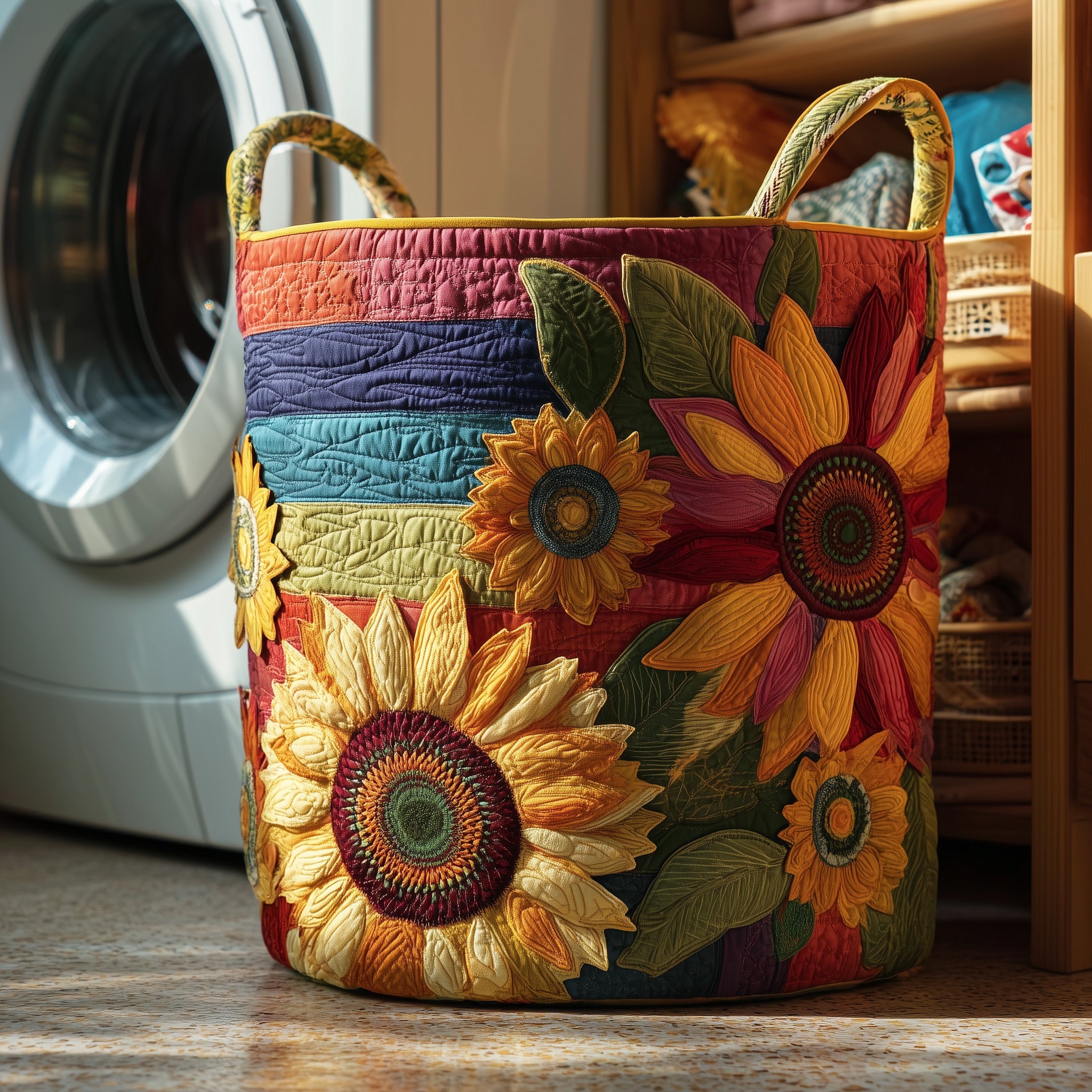 Sunflower Sunray Quilted Laundry Basket Adorable Gifts For Sunflowers Enthusiasts