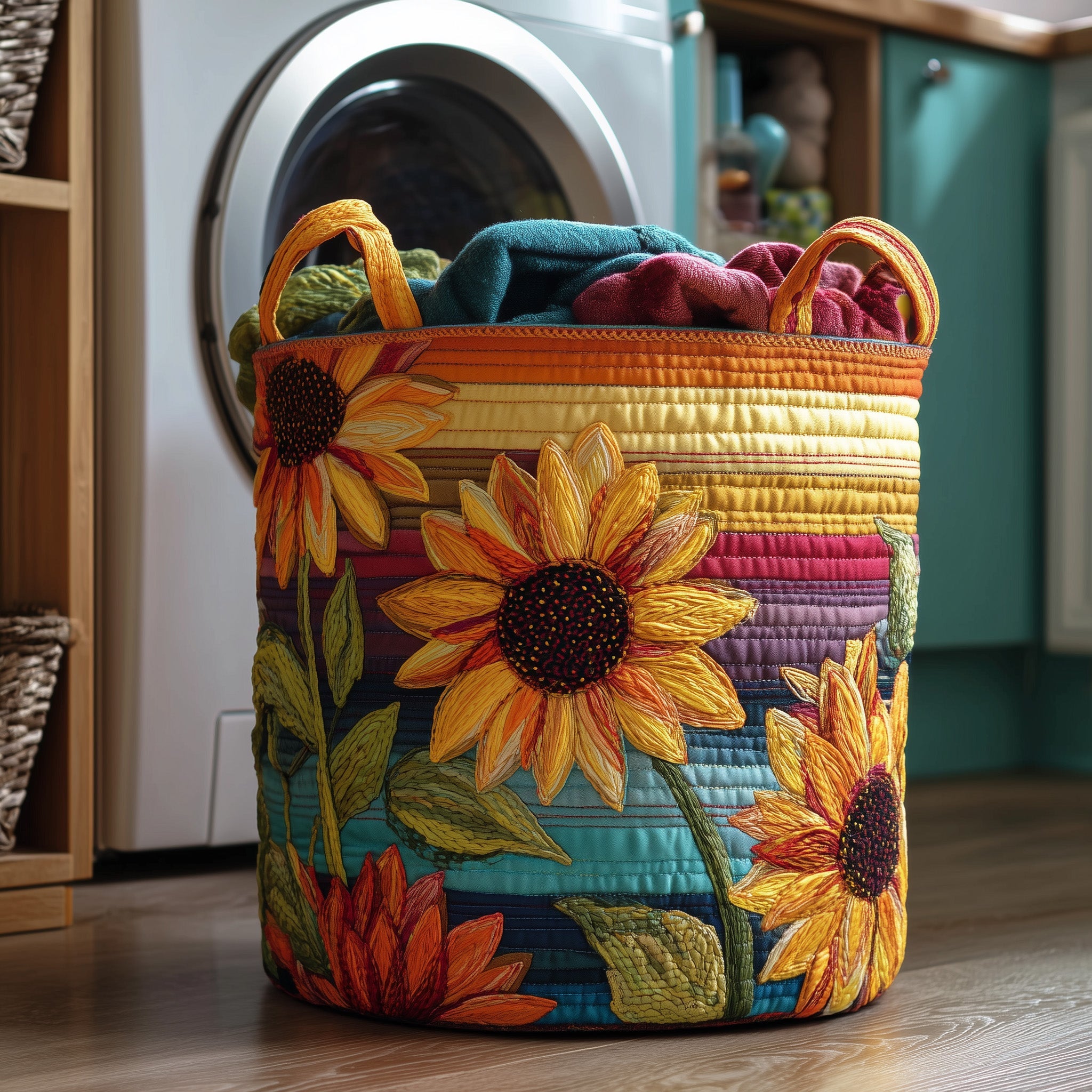 Sunflower Sunray Quilted Laundry Basket Lovely Gifts For Sunflowers Fans