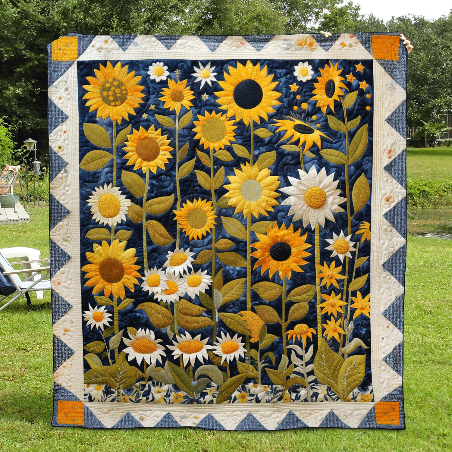 Sunflower Symphony Quilted Blanket Bedsheet Comforter Set Special Birthday Gifts For Grandma