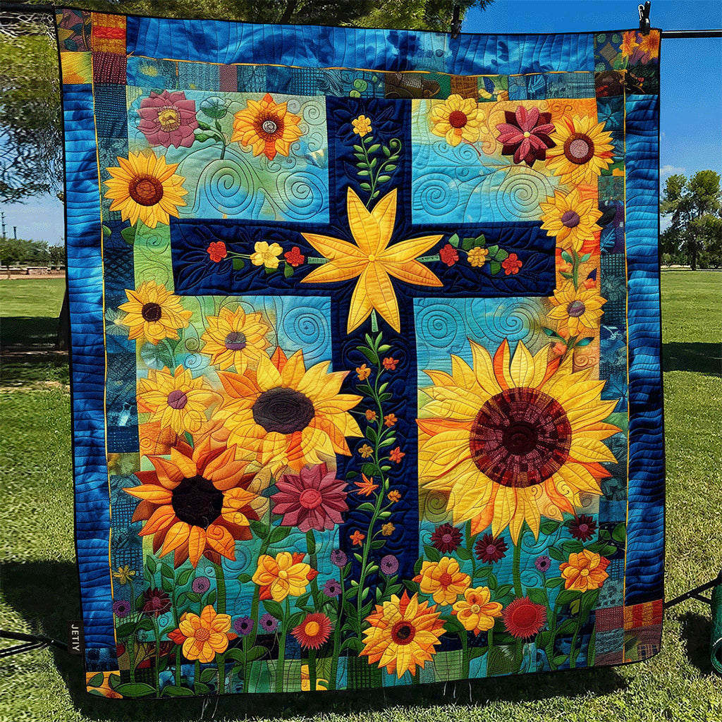 Sunlit Cross Quilted Blanket Bed Comforter Sets Gifts For Christians