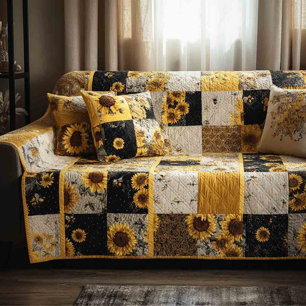 Sunlit Patchwork Quilted Sofa Cover Best Sofa Slipcovers Sunflower Christmas Gift Ideas