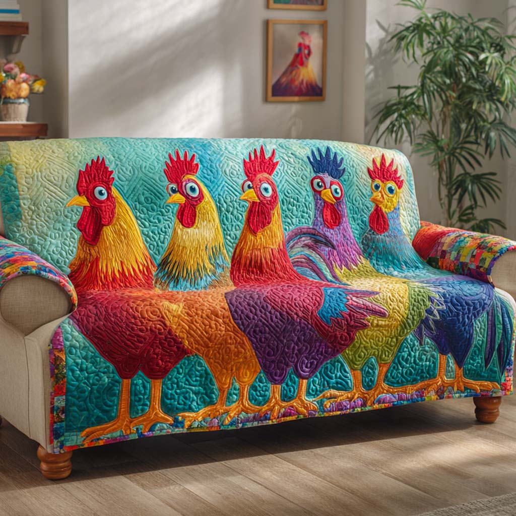 Sunrise Charm Quilted Sofa Cover Sofa Chaise Cover Chicken Christmas Gifts