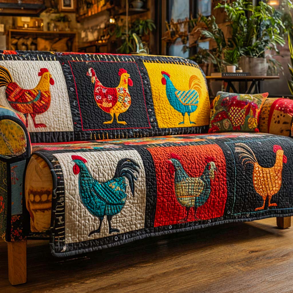 Sunrise Rooster Patch Quilted Sofa Cover Sofa Seat Covers Chicken Themed Gifts