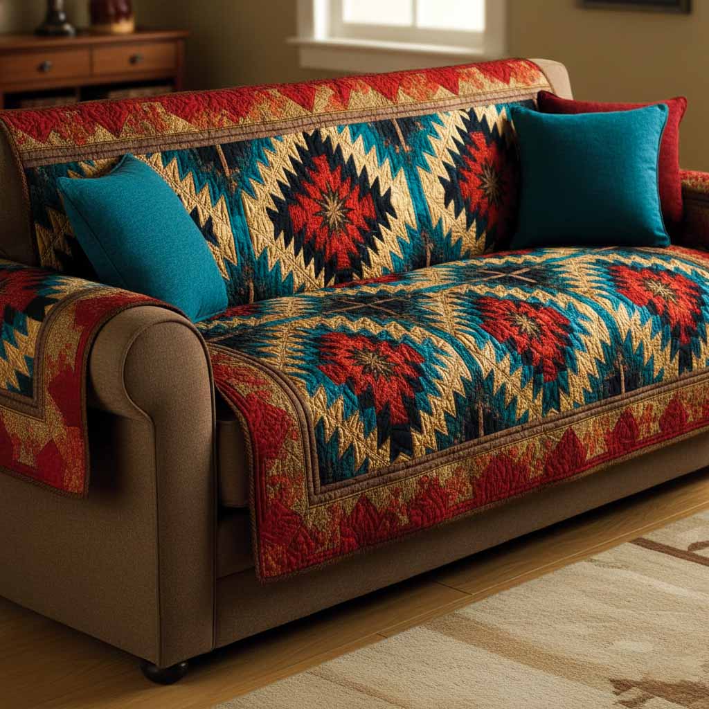 Sunset Aztec Quilted Sofa Cover Sofa Blanket Cover Native American Christmas Gift Ideas