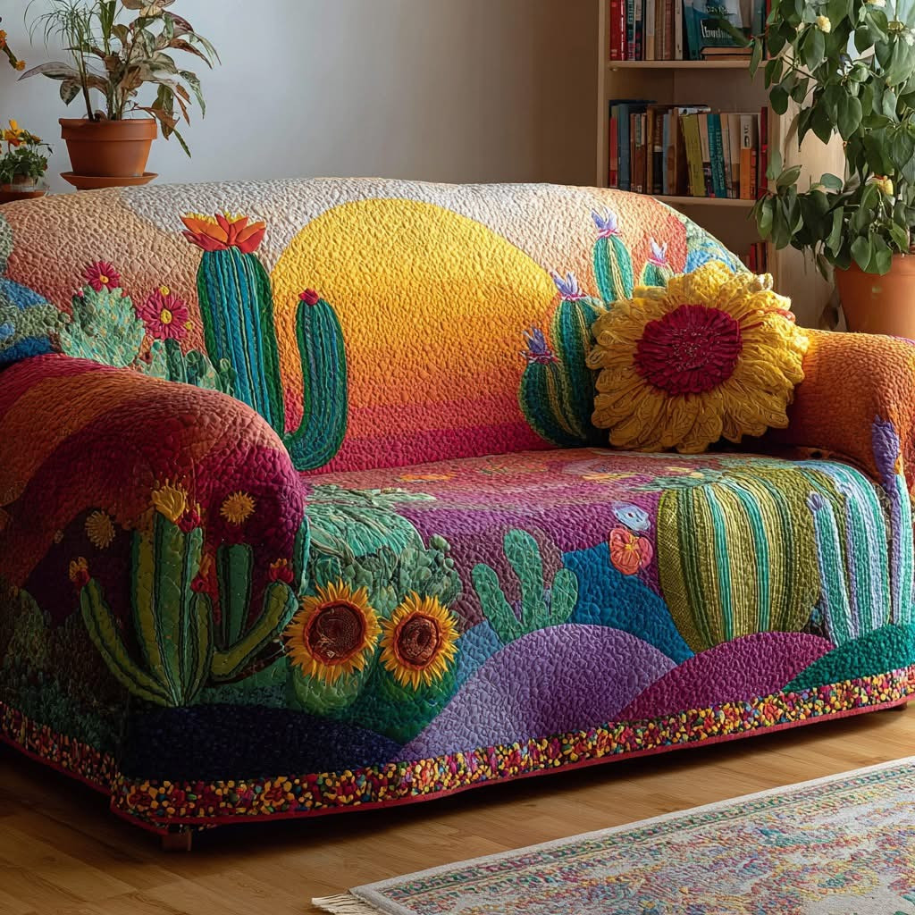 Sunset Bloom Quilted Sofa Cover Christmas Home Decor Gifts For Nature Lovers